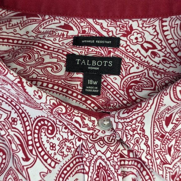 Talbots Shirt Womens 18W Red White Paisley Wrinkle Resistant Button Front Top - Picture 2 of 12
